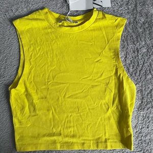 Zara Yellow Cropped Shoulderless tee